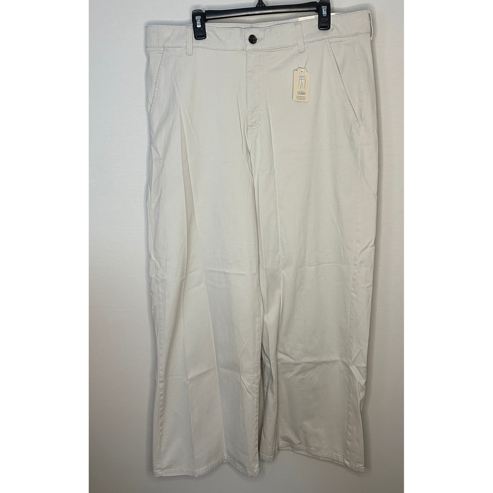 St. John's Bay Wide Leg Tummy Control Pants Moonbeam Khaki 18 NWT Neutral Office